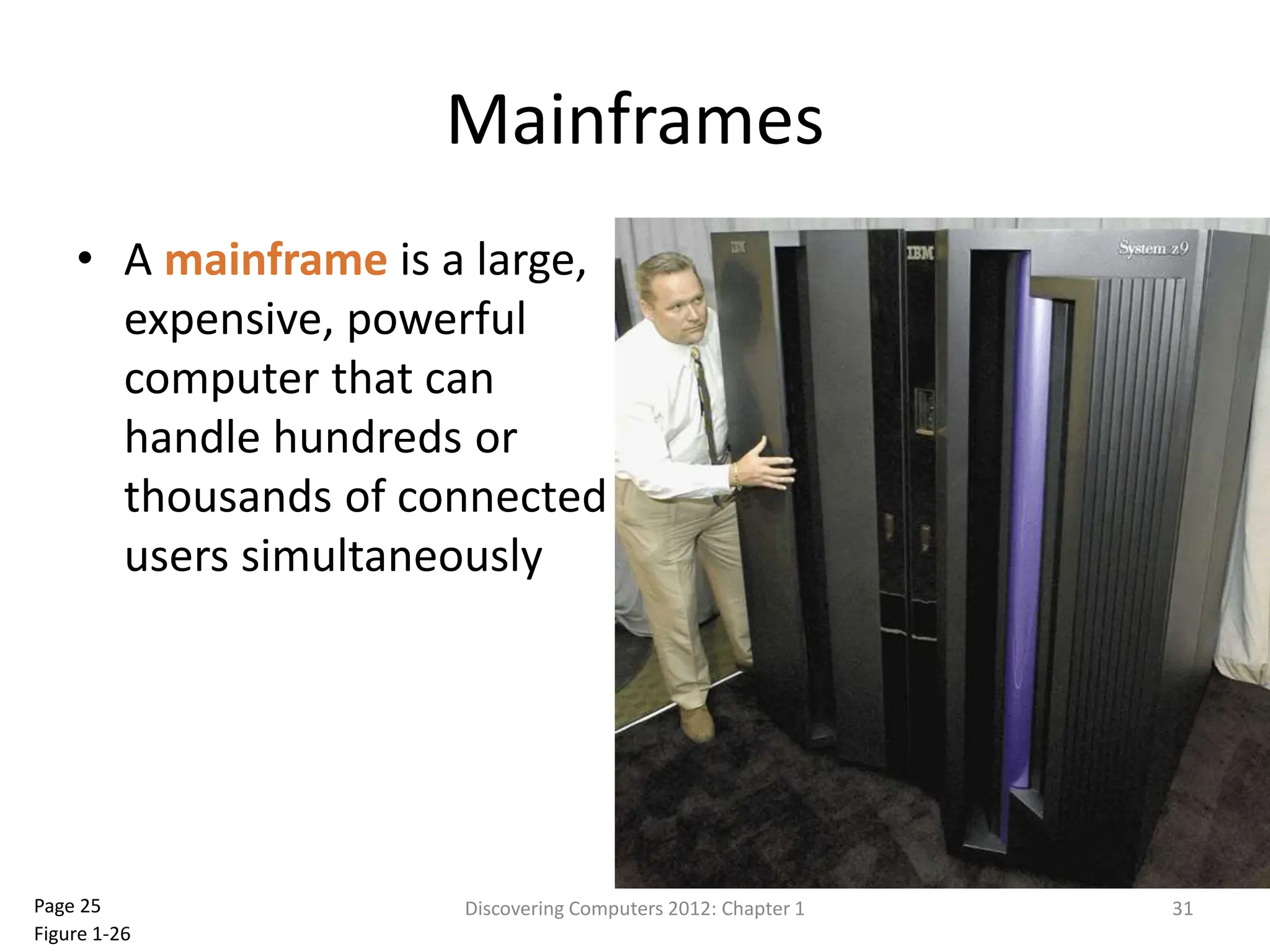 Mainframes
• A mainframe is a large,
expensive, powerful
computer that can
handle hundreds or
thousands of connected
users simultaneously
Discovering Computers 2012: Chapter 1 31
Page 25
Figure 1-26
 