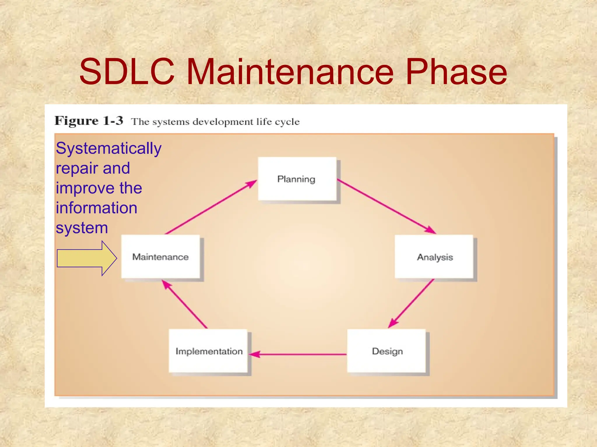 SDLC Maintenance Phase
Systematically
repair and
improve the
information
system
 