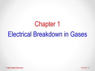 12/12/2017High Voltage Engineering 1
Chapter 1
Electrical Breakdown in Gases
 