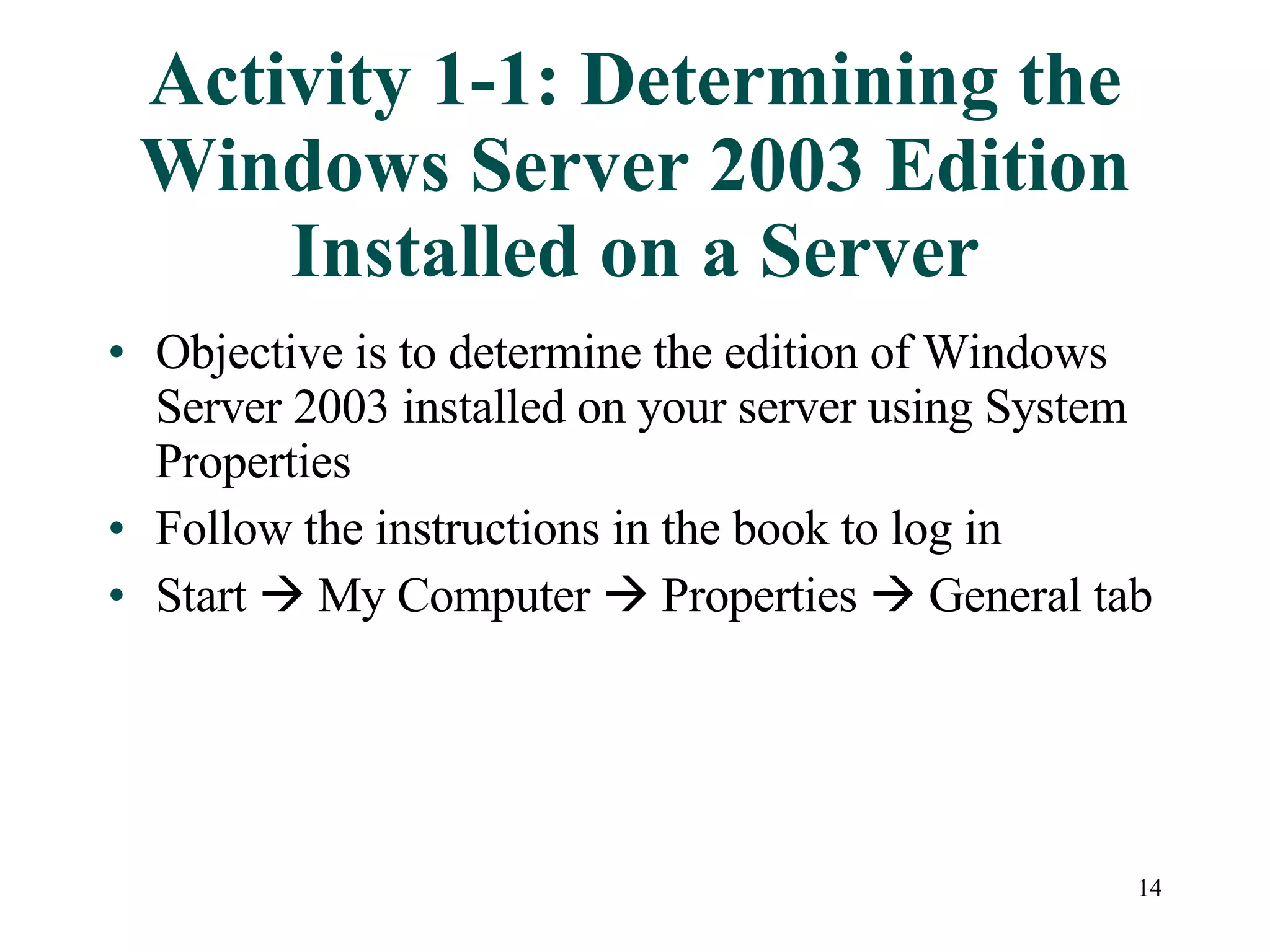 Chapter01 Introduction To Windows Server 2003 | PPT