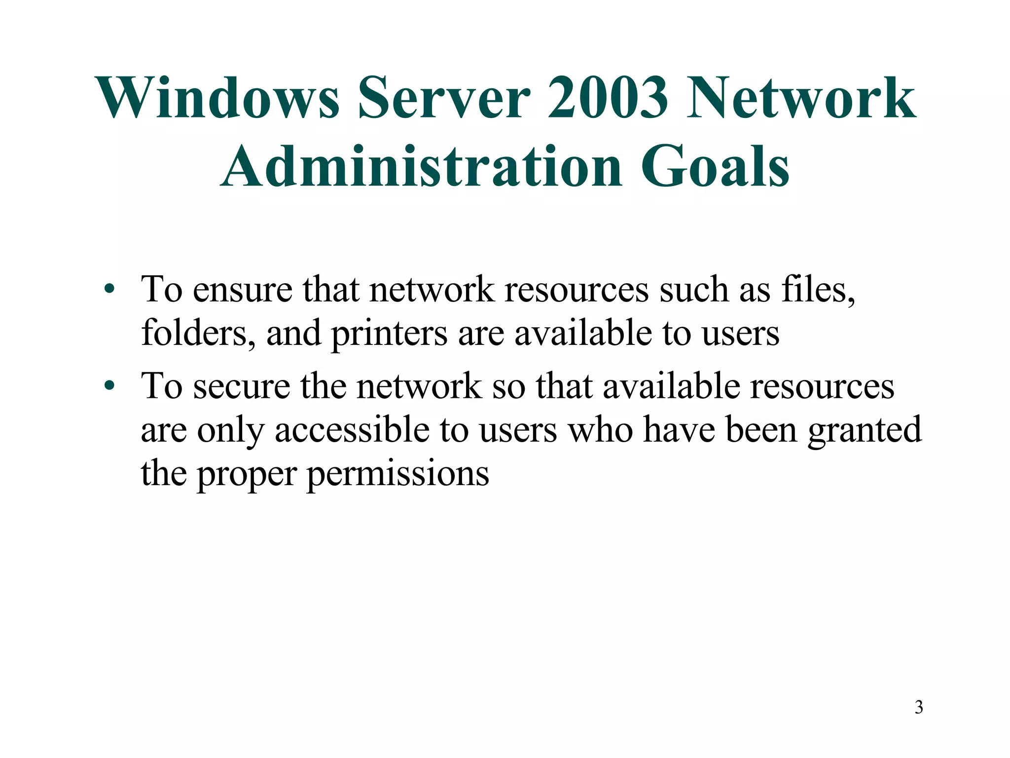 Chapter01 Introduction To Windows Server 2003 | PPT