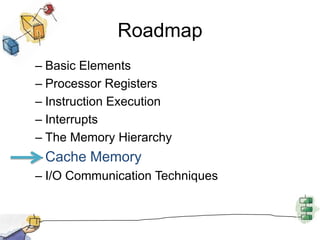 RoadmapBasic ElementsProcessor RegistersInstruction ExecutionInterruptsThe Memory HierarchyCache MemoryI/O Communication Techniques