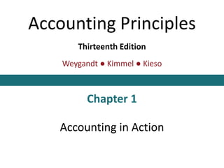 Accounting Principles
Thirteenth Edition
Weygandt ● Kimmel ● Kieso
Chapter 1
Accounting in Action
This slide deck contains animations. Please disable animations if they cause issues with your device.
 