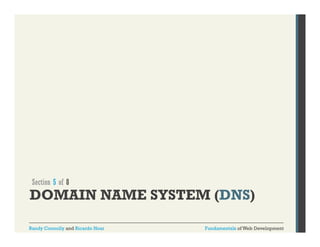 Section 5 of 8

DOMAIN NAME SYSTEM (DNS)
(
)
Randy Connolly and Ricardo Hoar

Fundamentals of Web Development

 