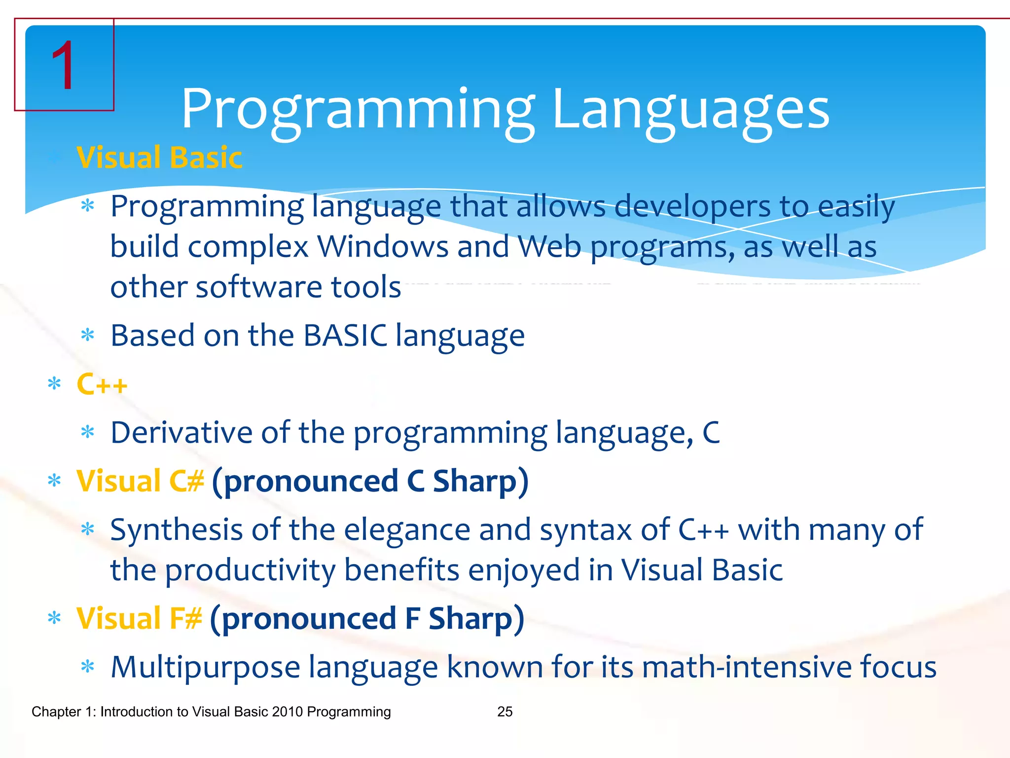 Chapter 1 — Introduction to Visual Basic 2010 Programming | PPTX