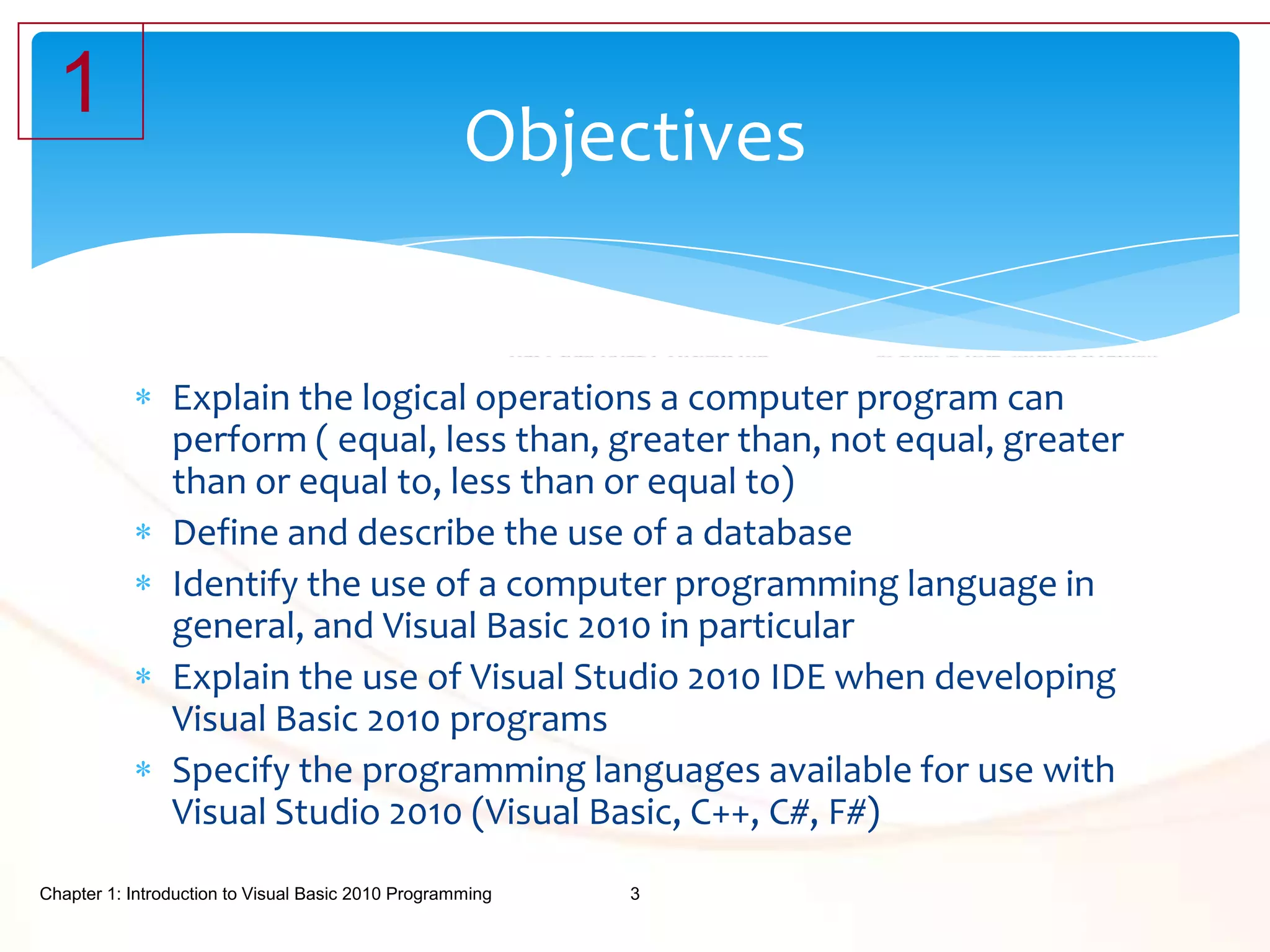 Chapter 1 — Introduction to Visual Basic 2010 Programming | PPTX