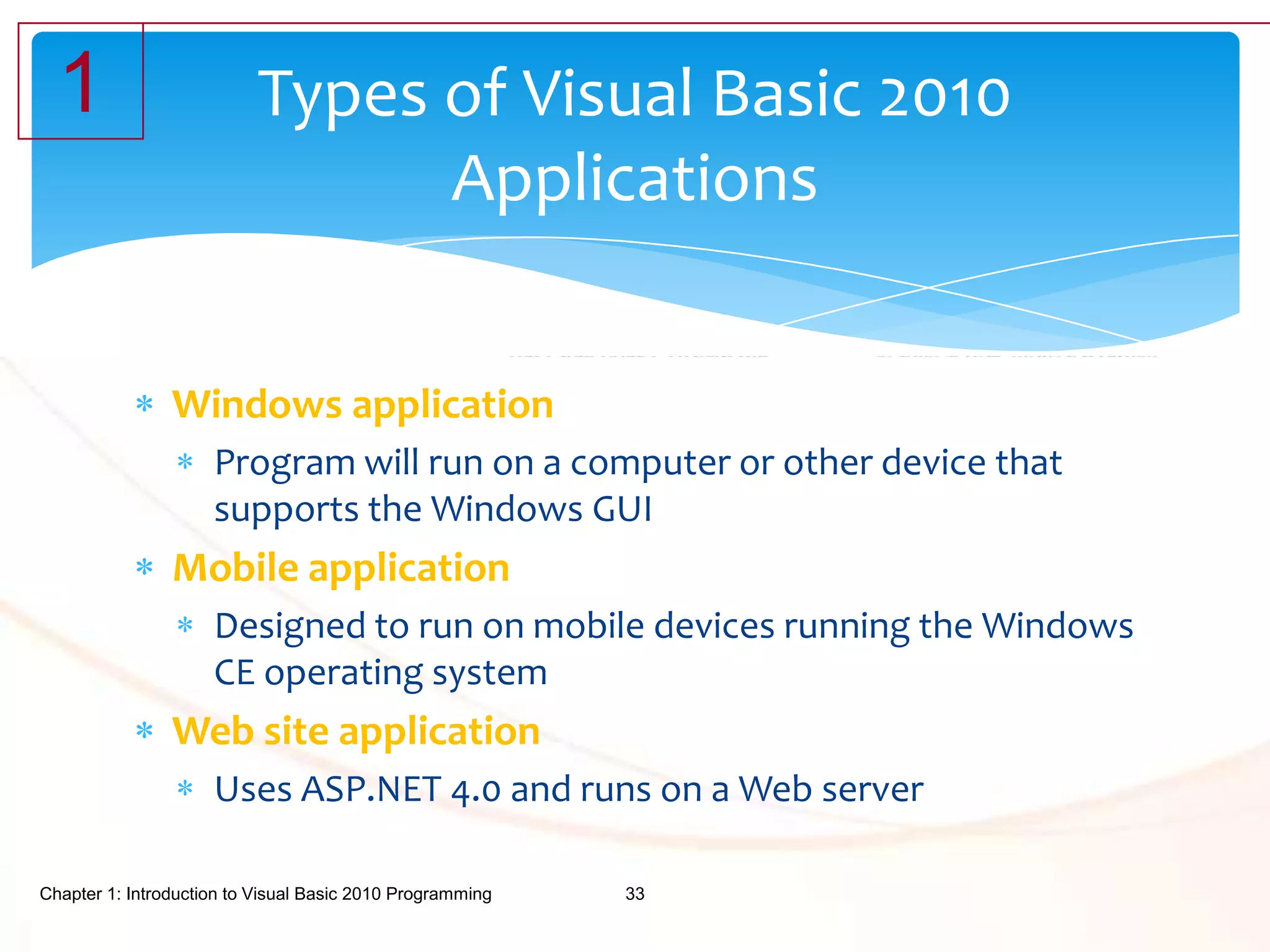 Chapter 1 — Introduction to Visual Basic 2010 Programming | PPTX