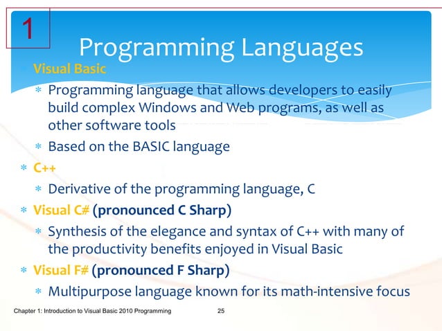 Chapter 1 — Introduction to Visual Basic 2010 Programming | PPTX