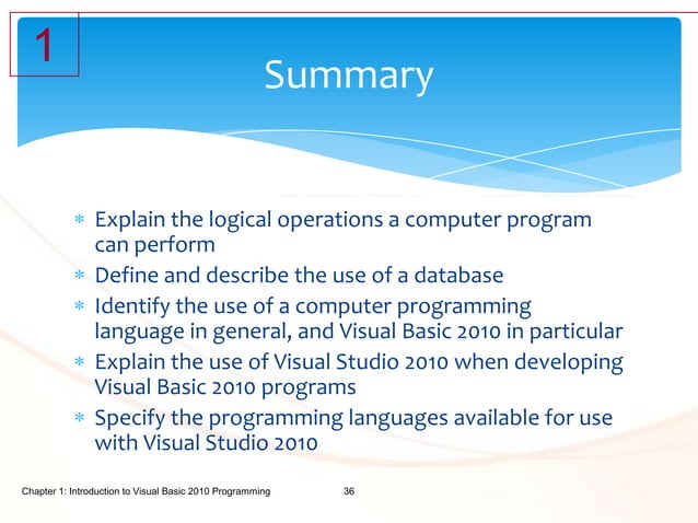 Chapter 1 — Introduction to Visual Basic 2010 Programming | PPTX