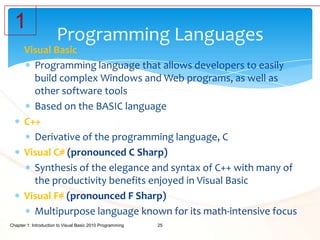 Chapter 1 — Introduction to Visual Basic 2010 Programming | PPT