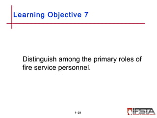 Learning Objective 7
Distinguish among the primary roles of
fire service personnel.
1–28
 