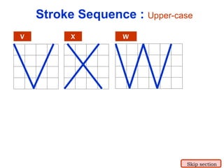 V X W Stroke Sequence :  Upper-case Skip section 
