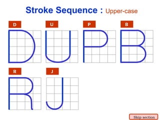 D U P B R J Stroke Sequence :  Upper-case Skip section 