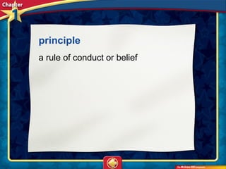 principle 
a rule of conduct or belief
 