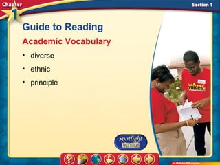 Guide to Reading
Academic Vocabulary
• diverse
• ethnic
• principle
 