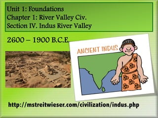 Unit 1: Foundations
Chapter 1: River Valley Civ.
Section IV. Indus River Valley

2600 – 1900 B.C.E.




http://mstreitwieser.com/civilization/indus.php
 