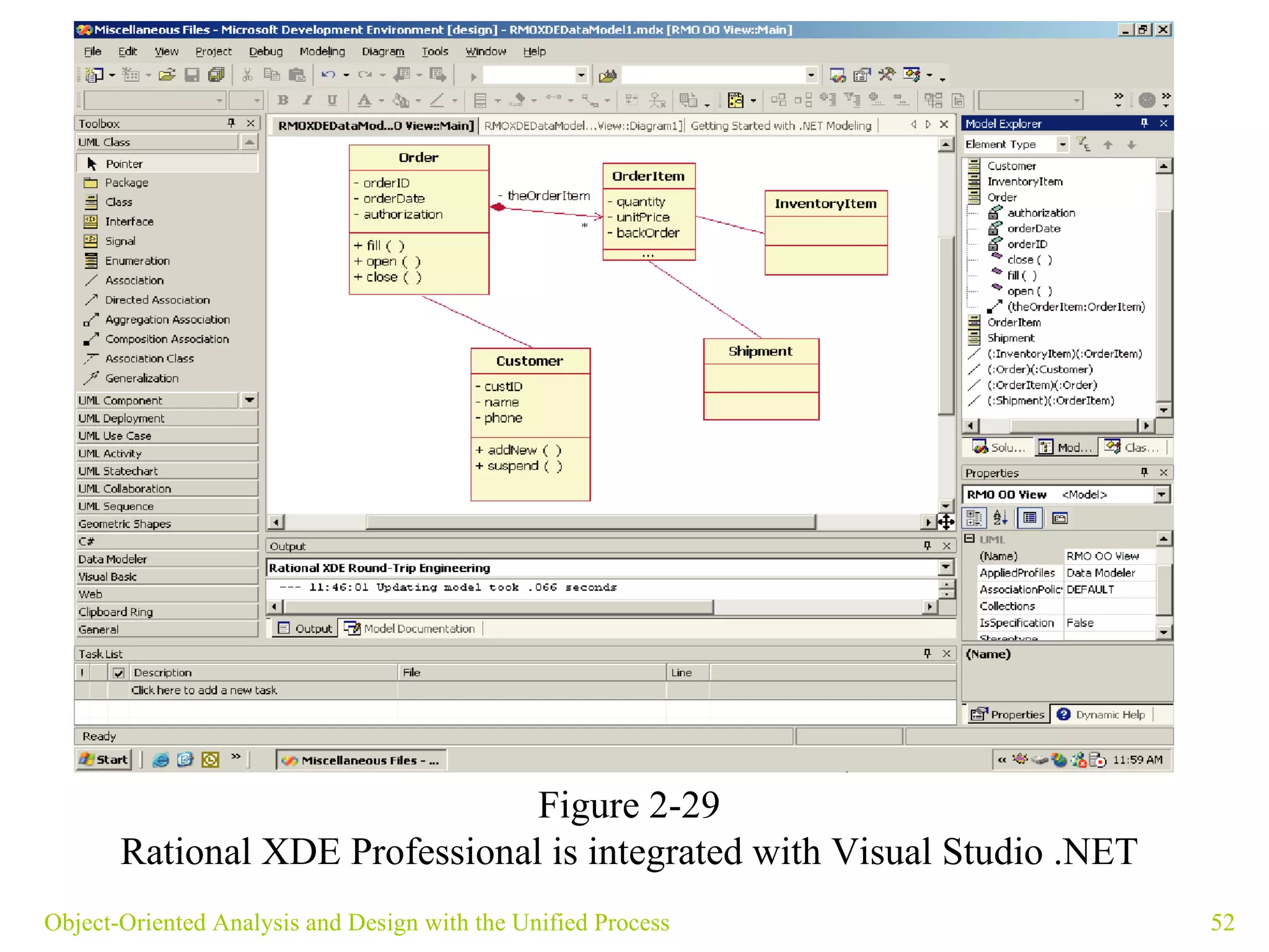 Object-Oriented Analysis and Design with the Unified Process Figure 2-29 Rational XDE Professional is integrated with Visual Studio .NET 