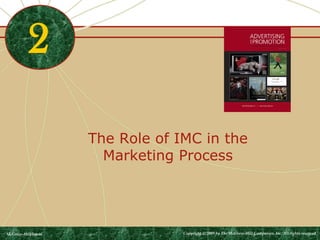 The Role of IMC in the 
Marketing Process 
2 
McGraw-Hill/Irwin Copyright © 2009 by The McGraw-Hill Companies, Inc. All rights reserved. 
 