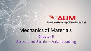 Mechanics of Materials
Stress and Strain – Axial Loading
Chapter II
 