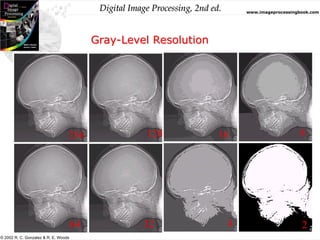 Digital Image Processing, 2nd ed. www.imageprocessingbook.com
© 2002 R. C. Gonzalez & R. E. Woods
Gray-Level Resolution
2
4
8
16
128
32
64
256
 