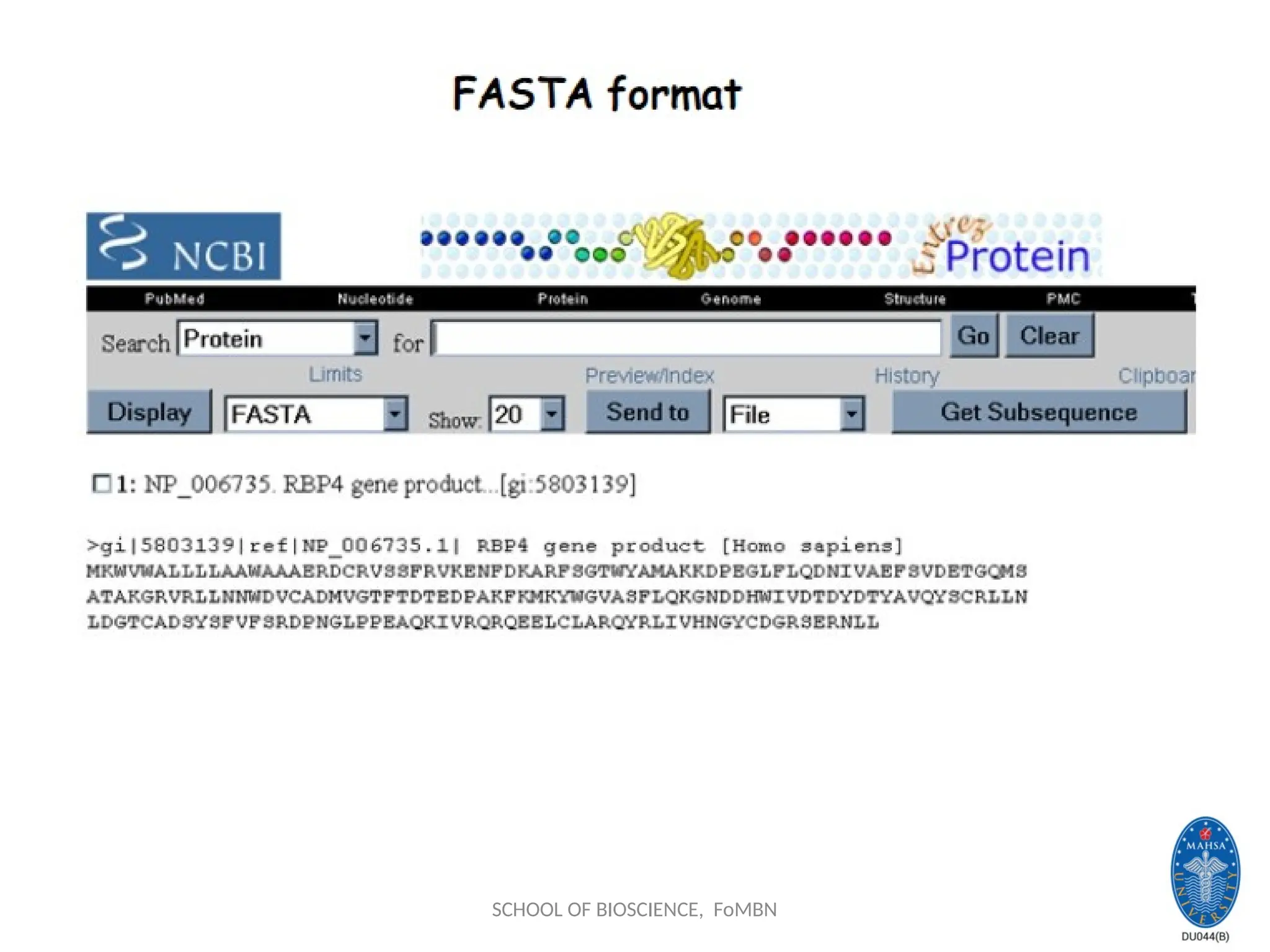SCHOOL OF BIOSCIENCE, FoMBN
 