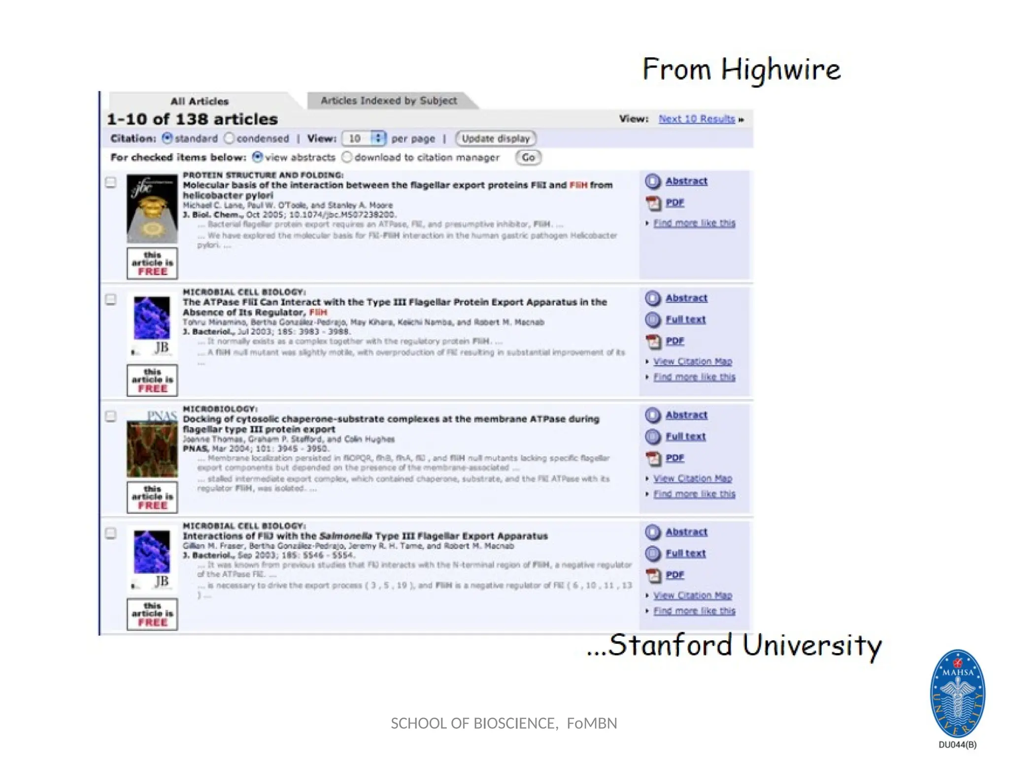 SCHOOL OF BIOSCIENCE, FoMBN
 