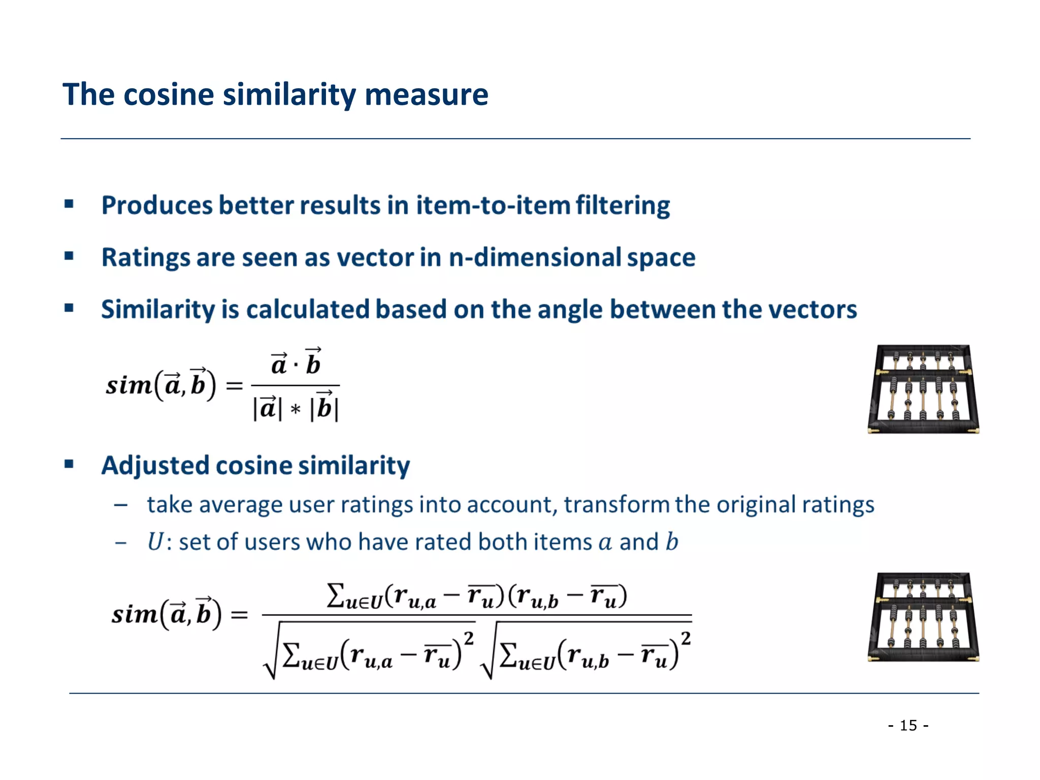 - 15 -
The cosine similarity measure
 