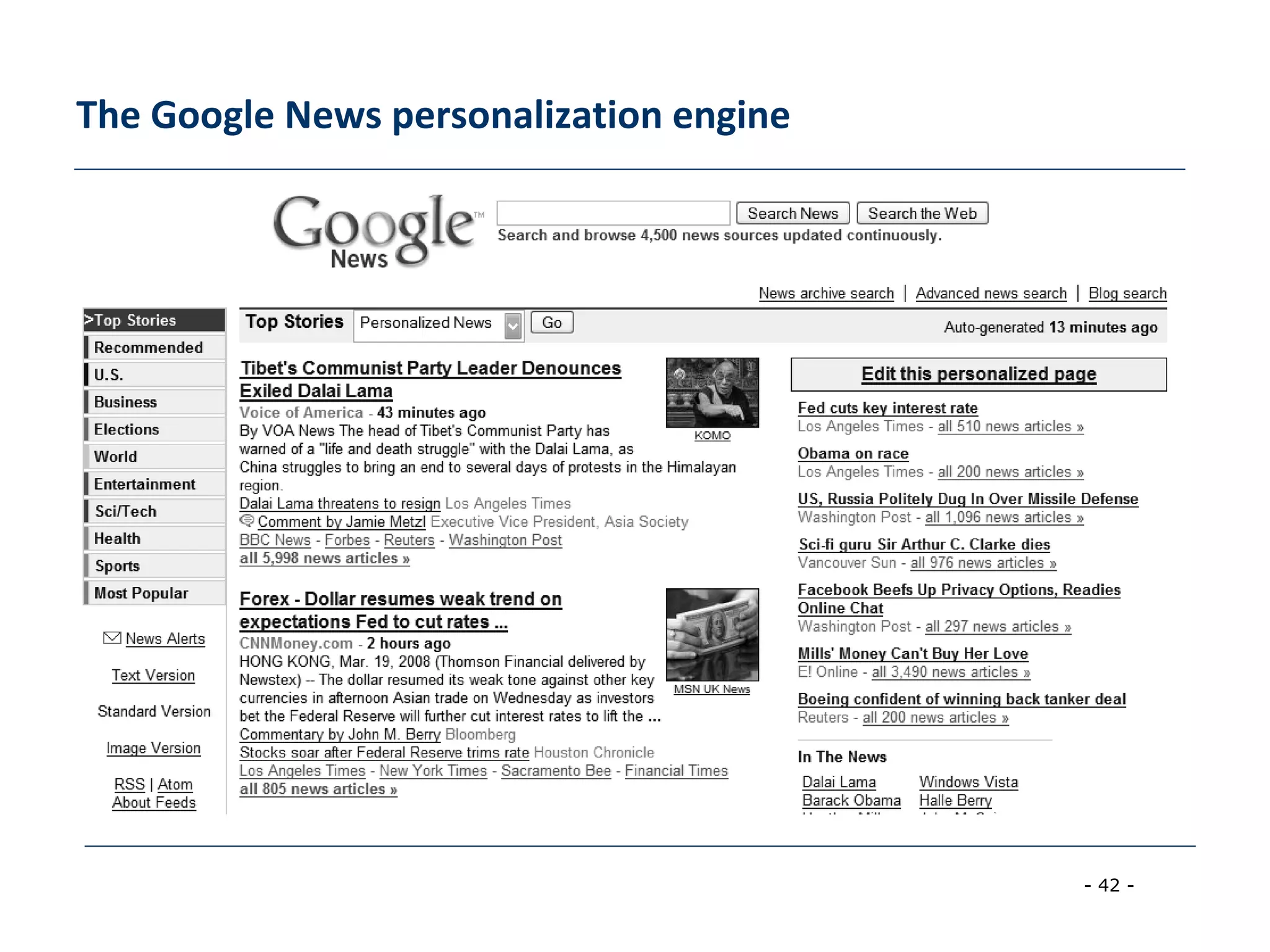 - 42 -
The Google News personalization engine
 