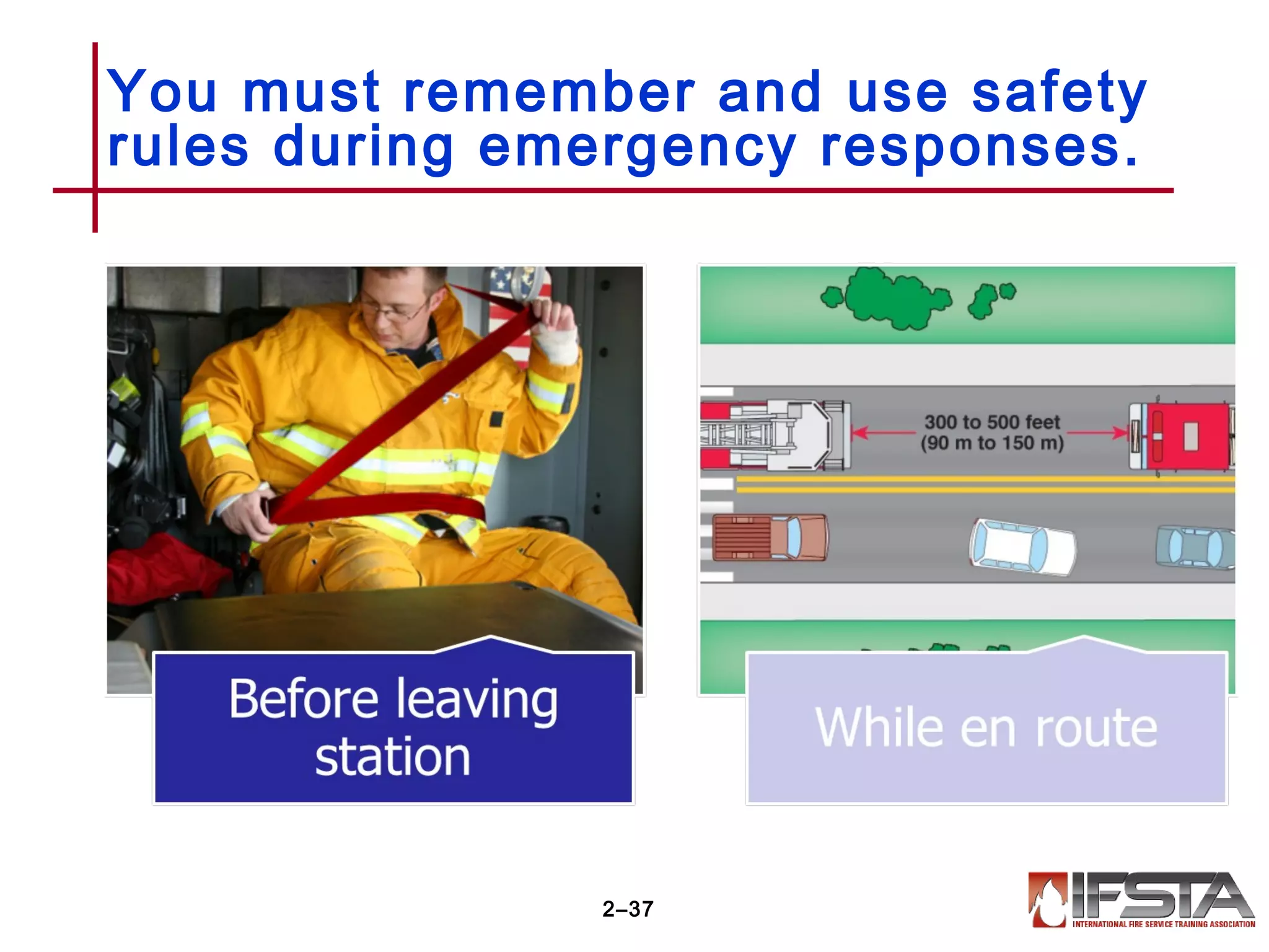 You must remember and use safety
rules during emergency responses.
2–37
 