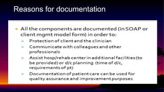 Reasons for documentation
 