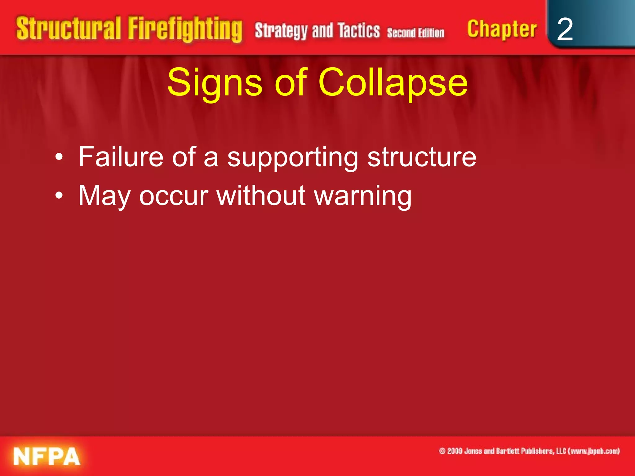 Signs of Collapse Failure of a supporting structure May occur without warning 