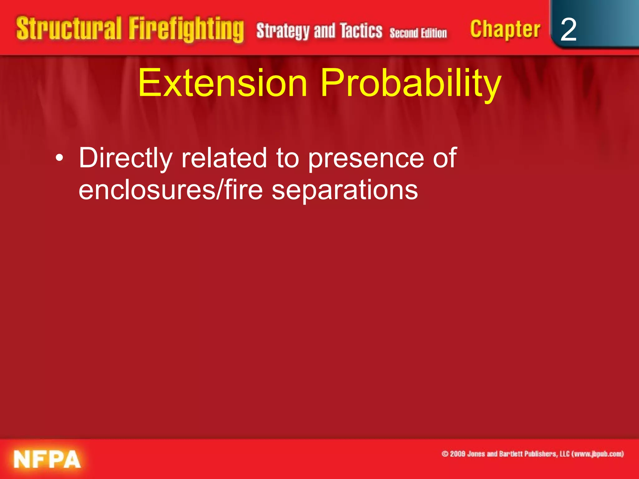 Extension Probability Directly related to presence of enclosures/fire separations 