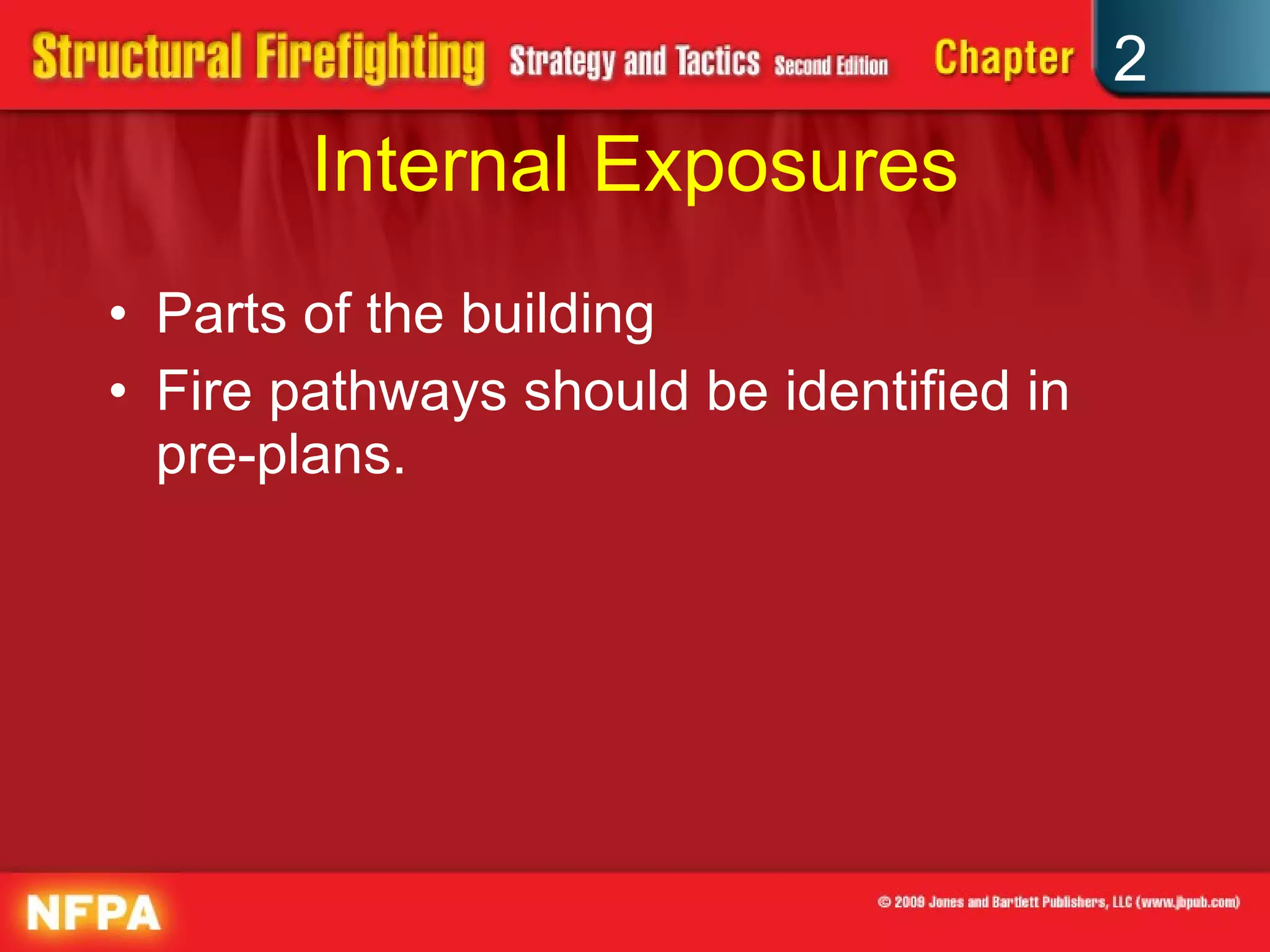 Internal Exposures Parts of the building Fire pathways should be identified in pre-plans. 