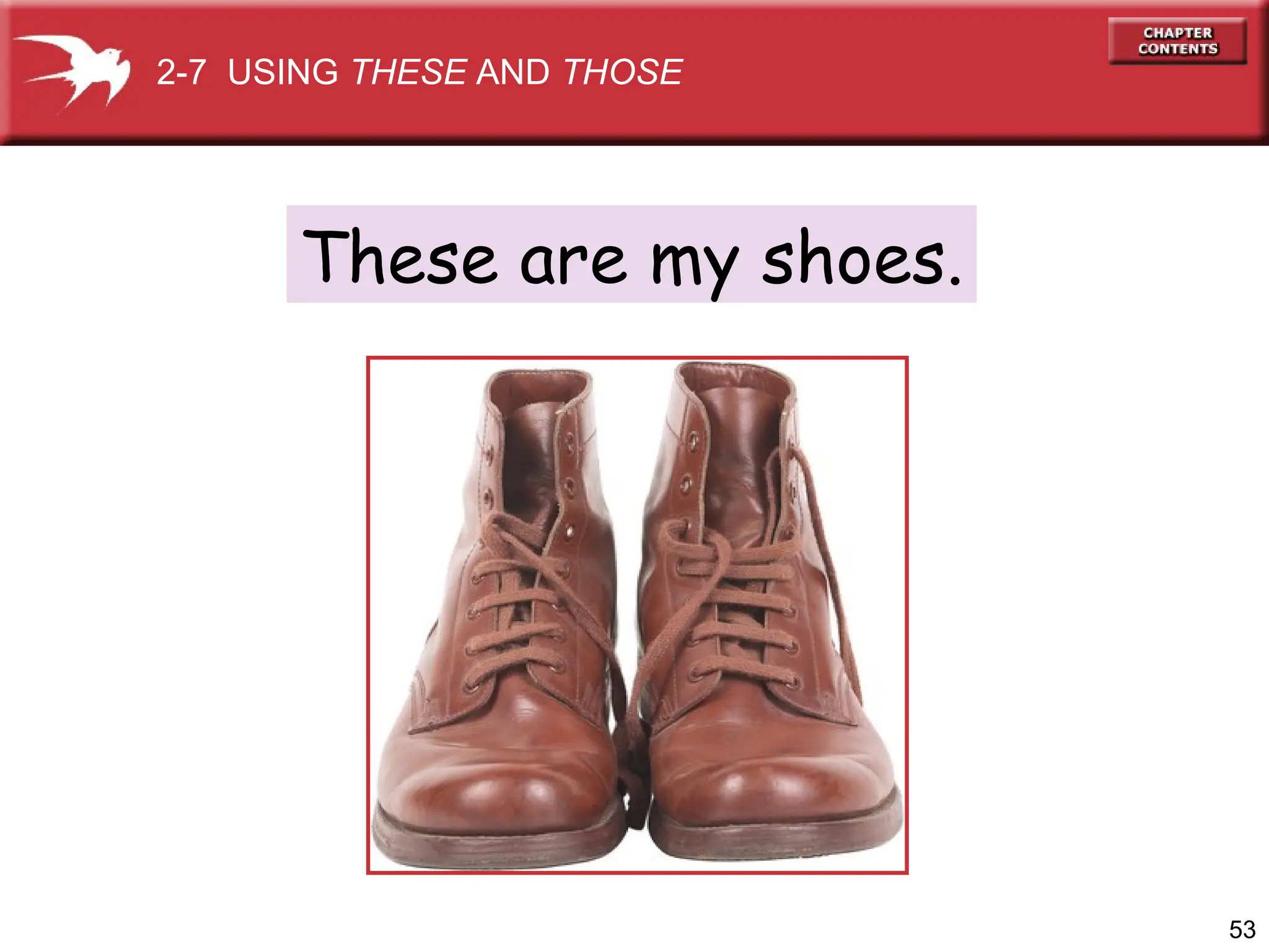 53
These are my shoes.
2-7 USING THESE AND THOSE
 