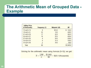 33
The Arithmetic Mean of Grouped Data -
Example
 