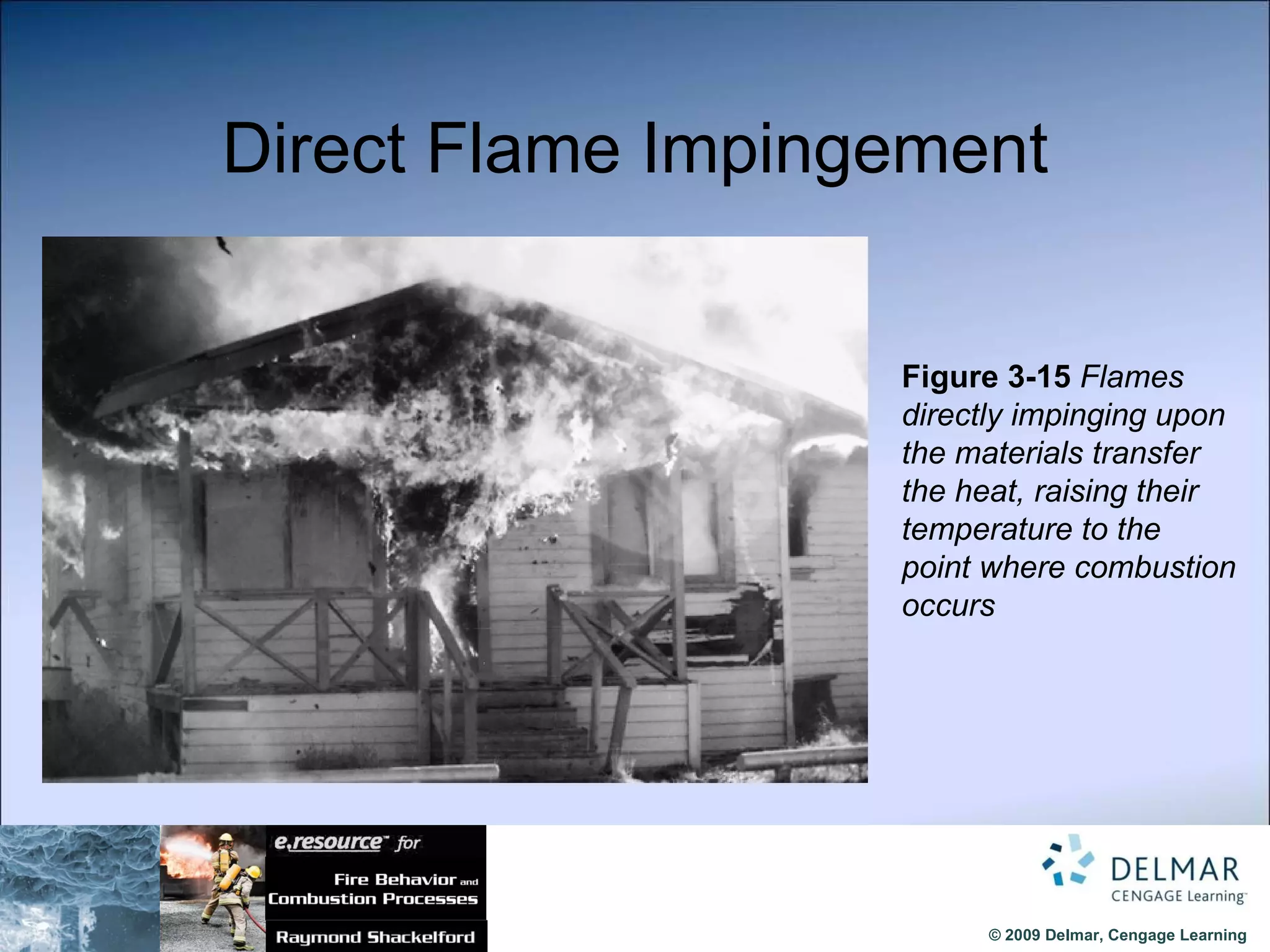 Direct Flame Impingement Figure 3-15  Flames directly impinging upon the materials transfer the heat, raising their temperature to the point where combustion occurs 
