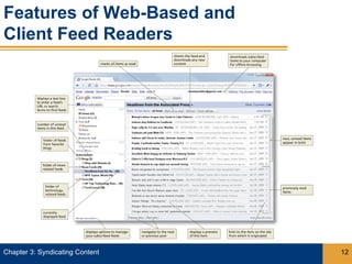 Features of Web-Based and
Client Feed Readers




Chapter 3: Syndicating Content   12
 