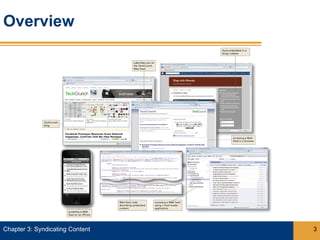 Overview




Chapter 3: Syndicating Content   3
 