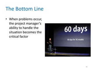 The Bottom Line
• When problems occur,
the project manager’s
ability to handle the
situation becomes the
critical factor
40
 