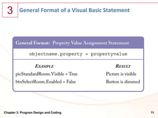 3      General Format of a Visual Basic Statement




Chapter 3: Program Design and Coding                  11
 