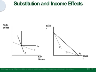 Substitution and Income Effects
Right
Shoes
Left
Shoes
U1
I
Exxo
n
Mobi
l
I’
U1
I
Ch. 3 • 16
©2015 Cengage Learning. All Rights Reserved. May not be scanned, copied or duplicated, or posted to a publicly accessible website, in whole or in part.
I’
 