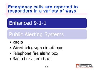Emergency calls are reported to
responders in a variety of ways.
3–7
 