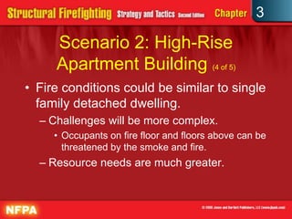3

     Scenario 2: High-Rise
     Apartment Building (4 of 5)
• Fire conditions could be similar to single
  family detached dwelling.
  – Challenges will be more complex.
     • Occupants on fire floor and floors above can be
       threatened by the smoke and fire.
  – Resource needs are much greater.
 