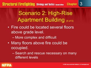 3

     Scenario 2: High-Rise
     Apartment Building (5 of 5)
• Fire could be located several floors
  above grade level.
  – More complex and difficult
• Many floors above fire could be
  occupied.
  – Search and rescue necessary on many
    different levels
 
