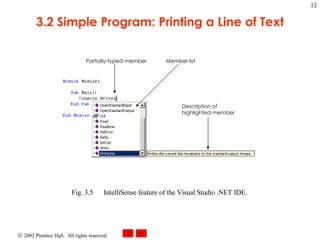 3.2 Simple Program: Printing a Line of Text Fig. 3.5 IntelliSense feature of the Visual Studio .NET IDE. Partially-typed member Member list Description of highlighted member 