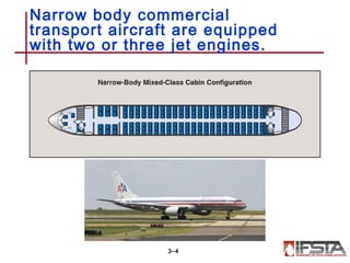 Narrow body commercial
transport aircraft are equipped
with two or three jet engines.
3–4
 