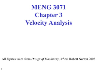 1
All figures taken from Design of Machinery, 3rd ed. Robert Norton 2003
MENG 3071
Chapter 3
Velocity Analysis
 
