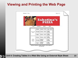 Viewing and Printing the Web Page Unit 4: Creating Tables in a Web Site Using an External Style Sheet 