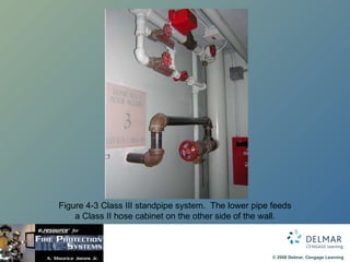 Figure 4-3 Class III standpipe system.  The lower pipe feeds a Class II hose cabinet on the other side of the wall. 