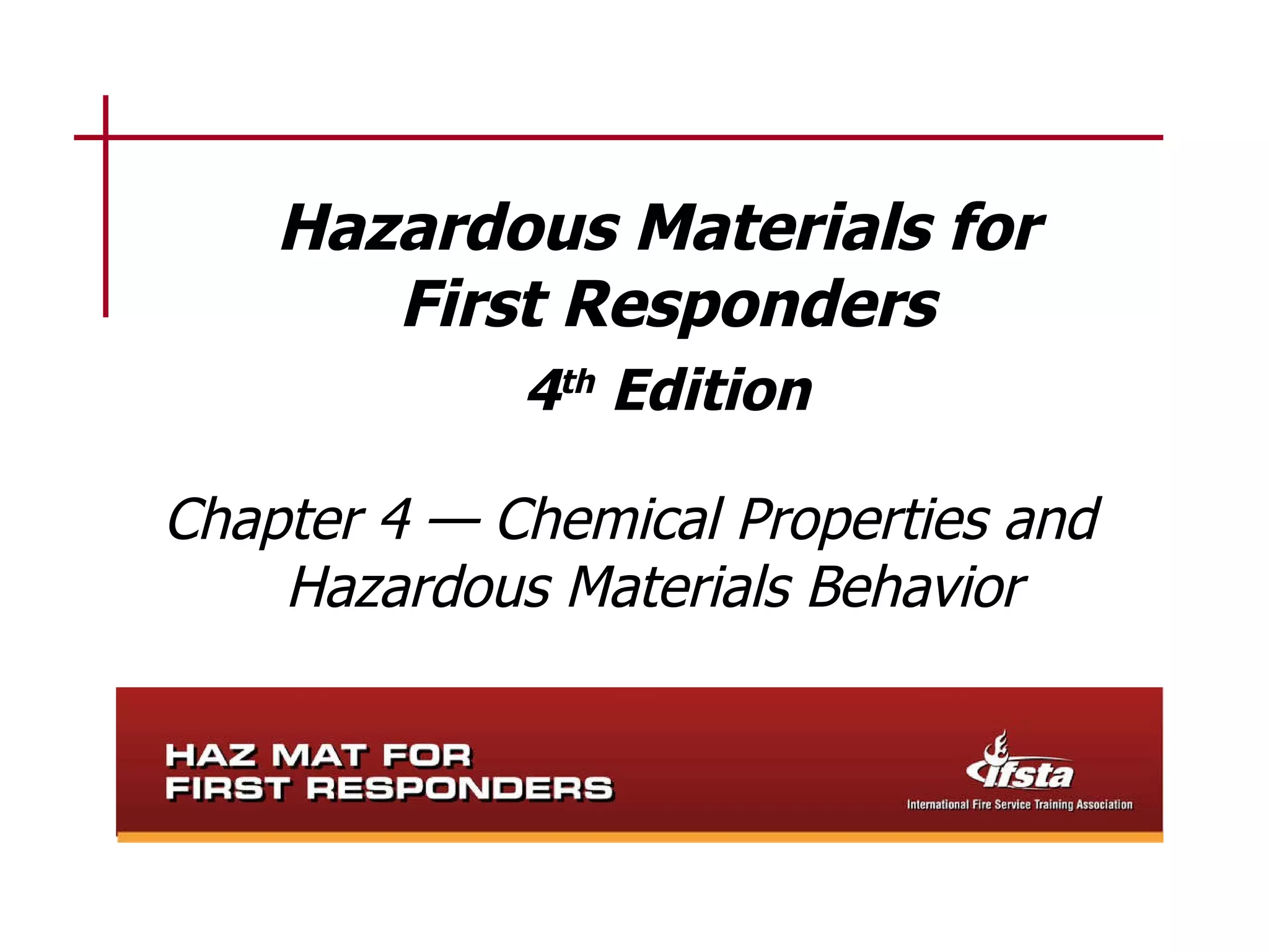 Hazardous Materials for  First Responders 4 th  Edition Chapter 4 — Chemical Properties and Hazardous Materials Behavior 